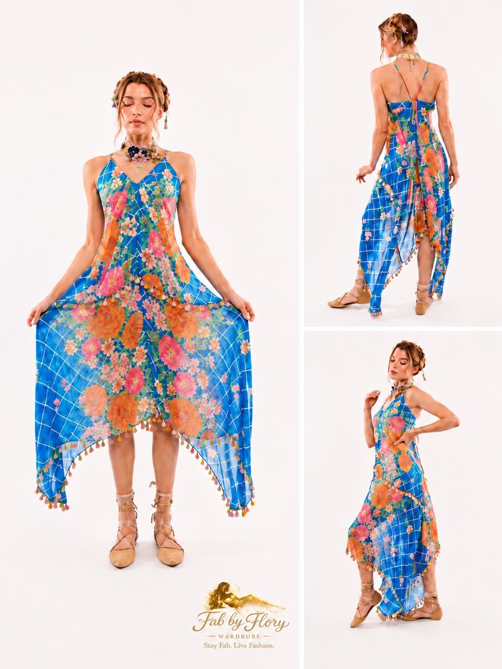 Aratta 💙🌸 Silent Journey Floral  | Sheer | Handkerchief | Midi Dress
